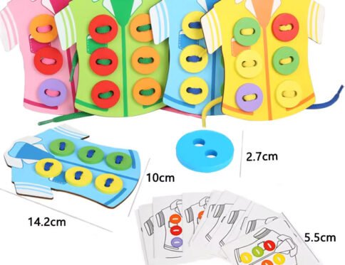 Wooden Clothes Buttons Thread Beads Toy