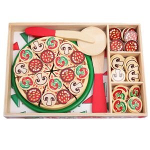 Wooden Pizza Play Food Set with storage board