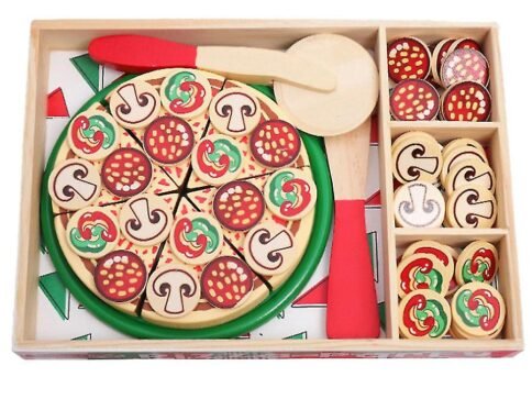 Wooden Pizza Play Food Set with storage board
