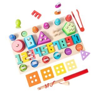 Wooden Multifunctional Shape Matching Fishing Board Game