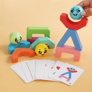 3D Humanoid Smiley Face Building Blocks - Color and Shape Cognitive Wooden Toys